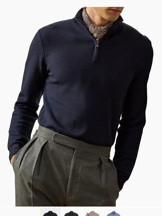 Ralph Lauren Purple Label Navy Half-Zip Wool Sweater - Picture 4 of 13